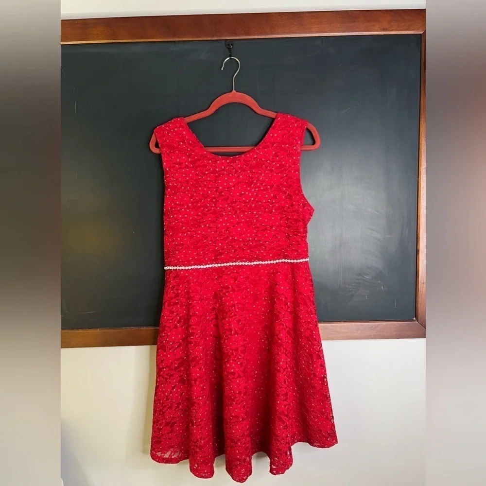 Speechless Girls Plus Size 20.5 Red Party Dress Rhinestone Sleeveless Tie XXL - Picture 2 of 7